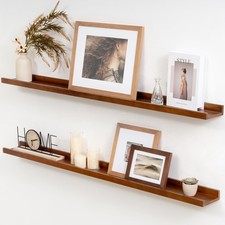 Solid Ash Wood Picture Ledge Shelf, 36 Inch Floating Shelves with Lip Set of ...