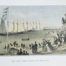 The New York Yacht Club Regatta Currier & Ives Vtg Print Race Book Plate Sailing