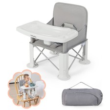 Baby Travel Booster Seat w/ Double Tray Portable Folding Toddler Dining Chair