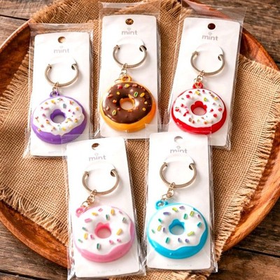 Doughnut Enamel Key Chain Rings Colorful Donuts Cute Novelty Fun NEW