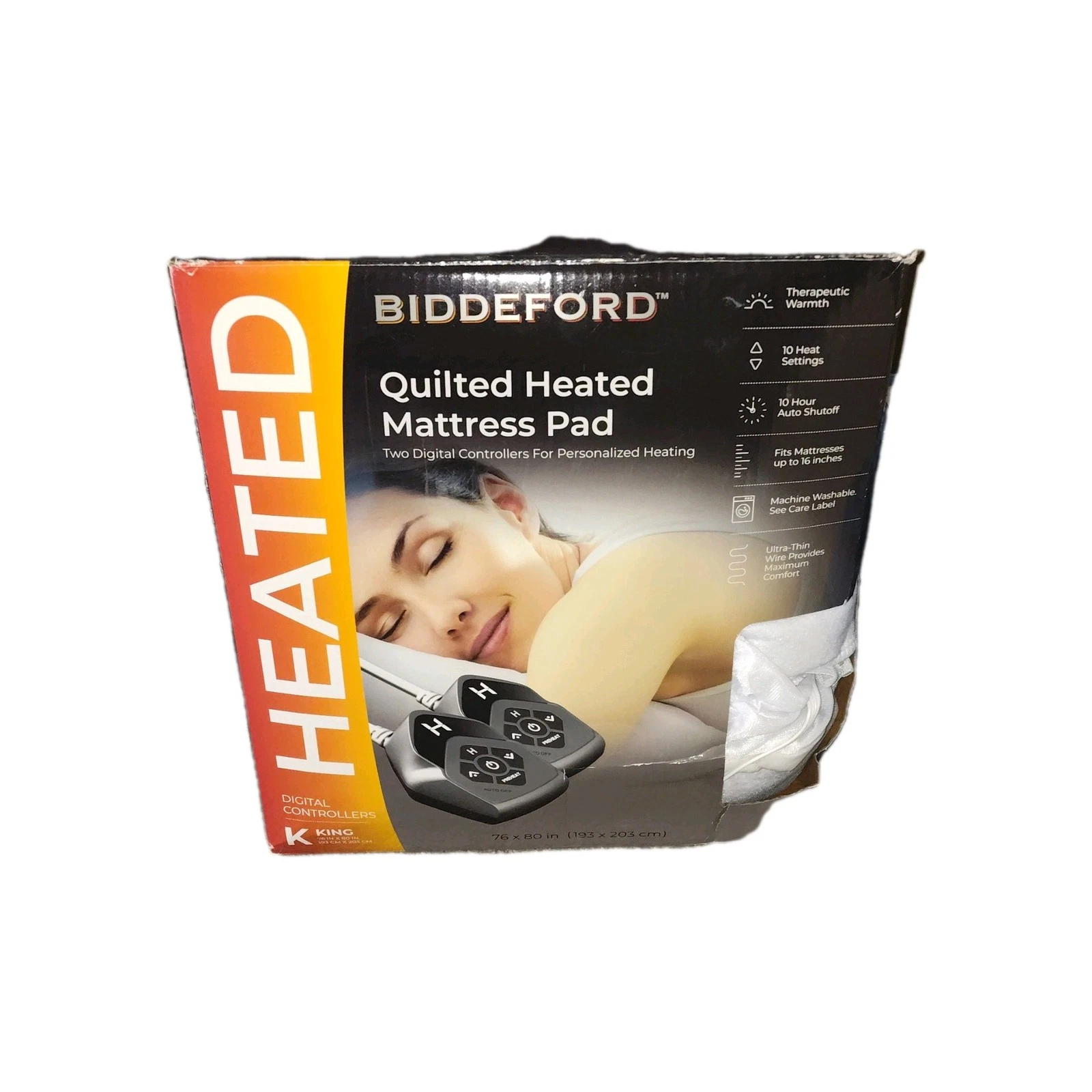 Biddeford Quilted Heated King Mattress Pad 10 Heat Settings Dual Controllers