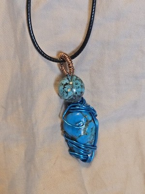 Wire Wrapped Cripple Creek Turquoise Pendant Necklace One Of A Kind Handmade 
