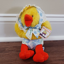 7" Vintage A A Plush Yellow Chick Floral Bonnet Soft N' Cuddly Easter
