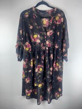 Torrid Sheer Tunic Black Red Floral Roll Tab Sleeve Women Sz 2 Dark Fairy Hi Low