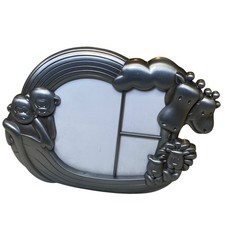 Fetco Noah's Ark Baby Picture Frame Pewter Finish 3 Opening Nursery Decor
