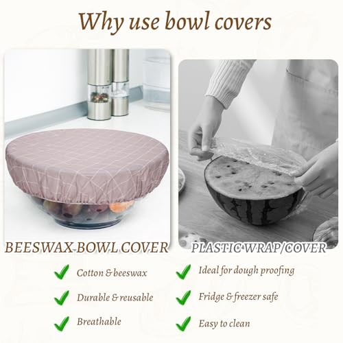 Reusable Beeswax Bowl Covers 10/12 Inch - Elastic Cotton Cloth for Bread &  - Picture 5 of 7