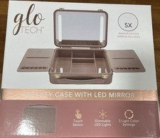 Beige Makeup Case w/ LED Mirror, Touch Sensor, Dimmable Lights, 3 Color Settings
