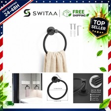 ZGELIN Matte Black Towel Ring SUS 304 Stainless Steel Wall Mounted Hand Towel