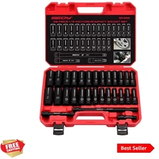 29-Piece 1/2" Drive Impact Socket Set, SAE 3/8 to 1 inch and Metric 10-24mm S...