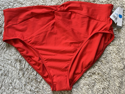 TIME & TRU Women's 2X Redish Orange Twist Front Hi-Waist Swimsuit Bottoms NWT