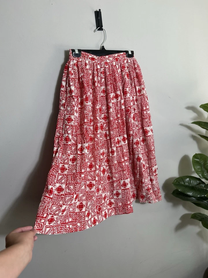 Женская винтажная юбка миди THE VILLAGER небольшого размера с племенным принтом трапециевидная - Изображение 3 из 4