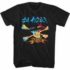 Image of Slash Guns N Roses Skull and Bones and Hat Black Adult T-Shirt