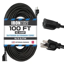 100 Ft Black Extension Cord - 16/3 Durable Electrical Cable