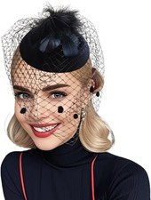Vintage Fascinator Hat for Women Tea Party Pillbox Feather Veil 1920s 1950s