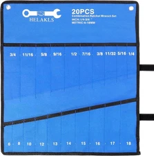 20 Pockets Metric & SAE Wrench Tool Roll Up Pouch Utility Heavy Duty Canvas Tool