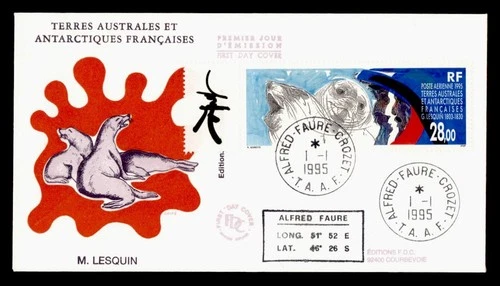 DR WHO 1995 FRENCH ANTARCTIC FSAT FDC ANIMAL/SEAL CACHET 28.00 M70586