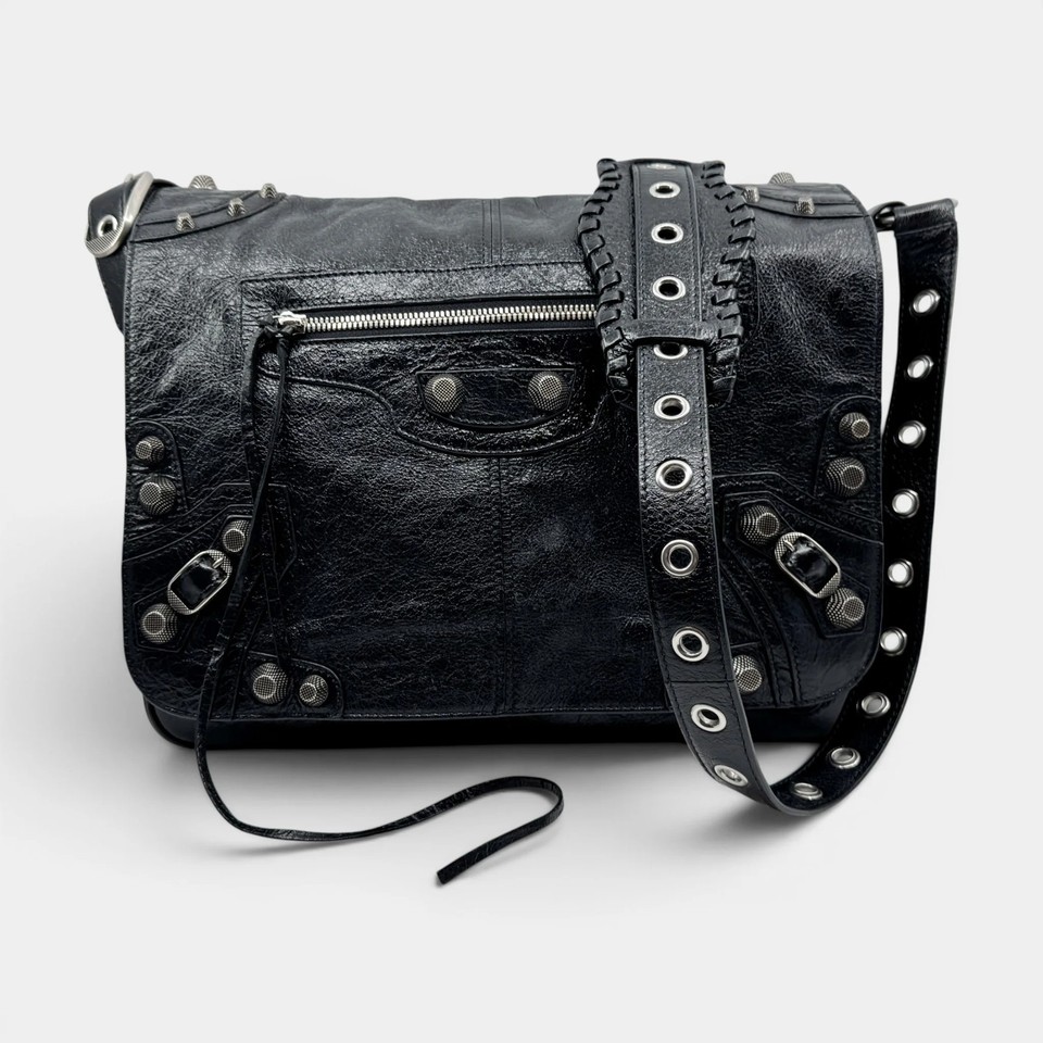Balenciaga Black Arena Leather Le Cagole Messenger Crossbody Bag