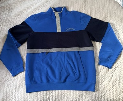 LL Bean Men s Large Tall Quarter Button Up Pullover In Blue And Gray