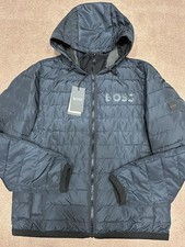 Hugo Boss BOSS Hooded Padded Jacket Logo Full Zip Navy - Size 50