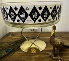 Zodiac Bowl Serving Chip Black White Diamond 50s MCM Astrology Federal Glass Vtg