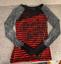 Crash and Burn Red and Black Striped Long Sle...