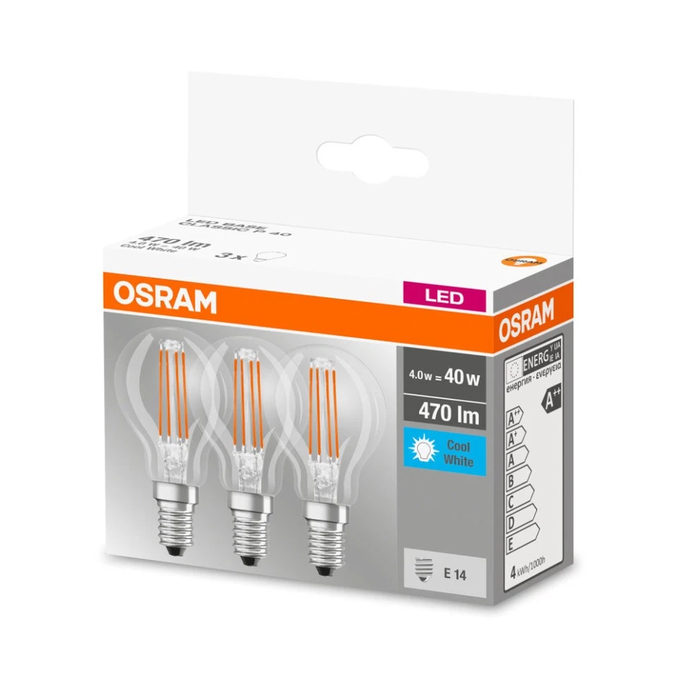 30 x Osram LED Filament Tropfen 4W = 40W E14 klar 470lm Lampen neutralweiß 4000K - Bild 3 von 4