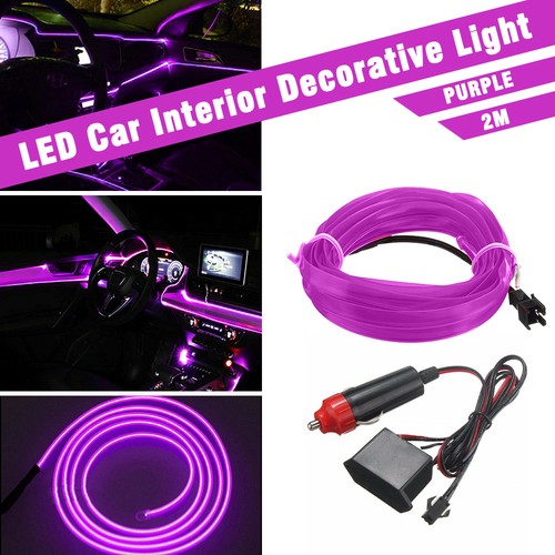 200cm Purple LED Decor Atmosphere Car Interior Wire Strip Light Lamp Accessories