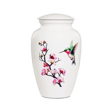 Hummingbird Cremation Urn - Large White Decorative Urn for Adult Ashes - Up t...