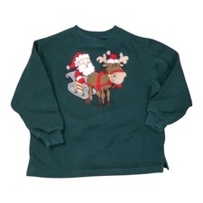 Santa and Reindeer Long Sleeve Green Christmas Sweat Shirt Size 7