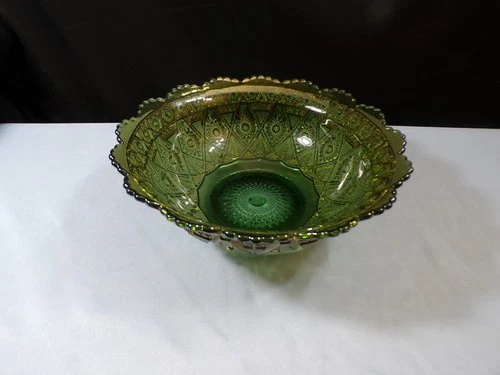 Vintage Imperial Green Carnival Glass Diamond Lace Bowl