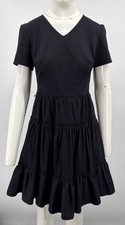 Carolina Herrera MISSING BELT Black Short Sleeve Tiered Fit+Flare Dress sz 8