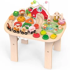 Activity Table for 1 Year Old, Baby Wooden Sensory Table with Bead Maze Shape...