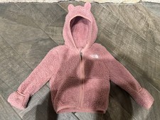 The North Face Jacket Child 12-18M Pink Fleece Hooded Bear Ears Zip Coat /Jacket
