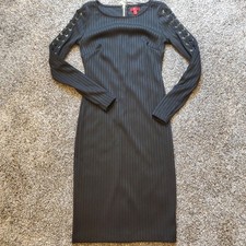 Jennifer Lopez Black Bodycon Pencil Dress Sz 2 Midnight Romance Lace Up Sleeves