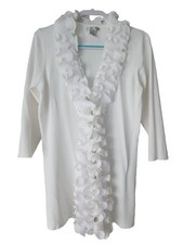 Alberto Makali 168 Womens 3/4 Sleeve Ruffled Knit Cardigan White V-Neck Size XL