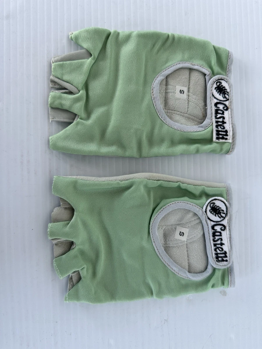 Vintage Castelli Cycling Gloves Small Green Leather Palm Fingerless Italy