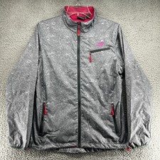 New Balance Jacket Womens Medium Gray Pink Full Zip Running Windbreaker Pocketed
