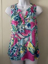 Lilly Pulitzer Essie Top In High Tide Women's Sz XS Sleeveless Cotton