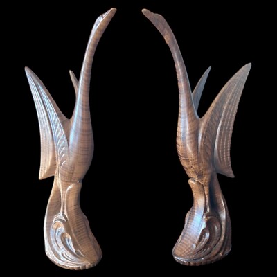 Rare MCM Twin Sculptures of Birds Taking Flight Ceramic Stained as Wood Vintage