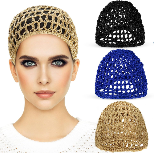 3 Pieces Mesh Crochet Hair Net Snoods for Women, Soft Rayon Knit Crochet Hairnet