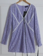 🌸 PRETTY LITTLE THING LILAC FLORAL LACE **MINI LENGTH LINED DRESS UK 14 16 🌸