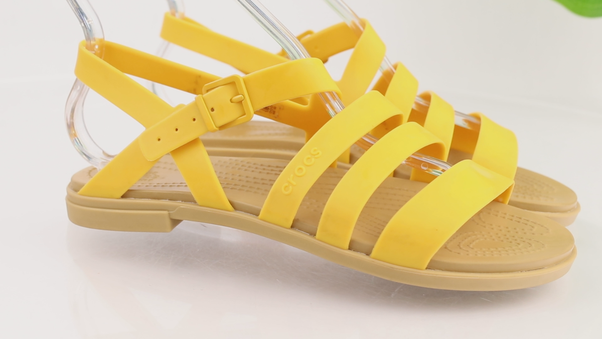 Crocs Womens Tulum Sandal Size Canary Yellow Tan Strappy