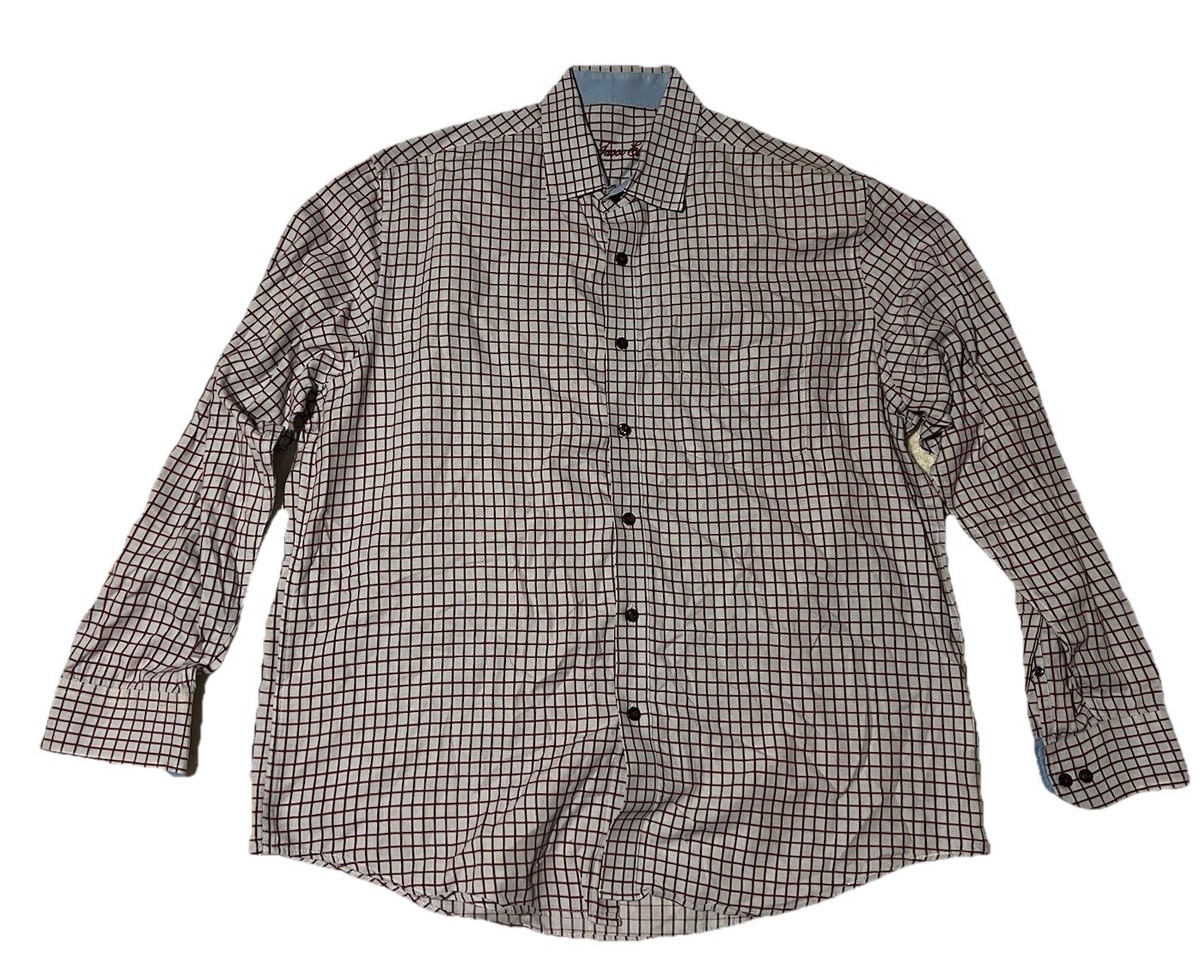 Tasso Elba Mens Checkered Dress Shirt Size Large 16-16.5