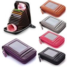 RFID Blocking Wallet Organizer Zipper Pocket Leather Credit Card Holder for Mens
