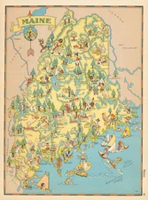 Maine. Pictorial state map by Ruth Taylor White 1935 old vintage chart