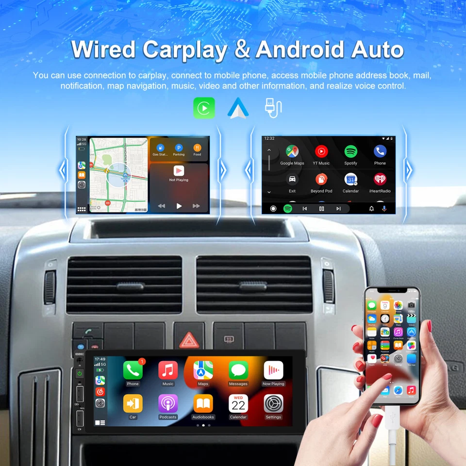 6.86" 1Din Verkabelt Carplay Autoradio Android Auto FM BT USB MP5 Player +Kamera - Bild 3 von 4