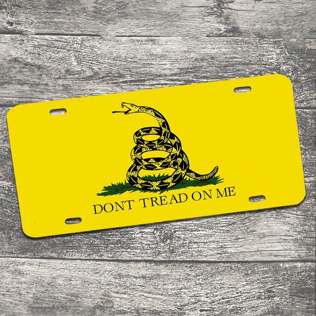Yellow & Black Gadsden Flag Design Don't Tread On Me Aluminum License