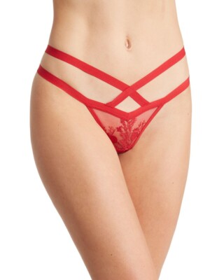 NWT Thistle & Spire Verona embroidered mesh thong in crimson Sz XS