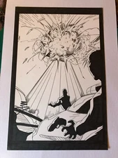 POWDER BURN #1 original comic art 1999 SIGNED TWICE EXPLOSION SPLASH PAGE