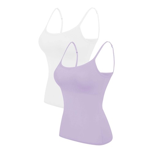 2PCS Women's Camisole with Built in Shelf Bra Adjustable Strap Vest Comfort Tops - Picture 68 of 99